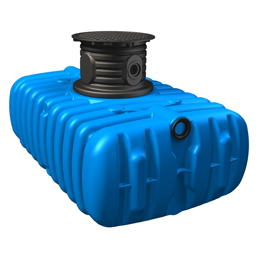 Blauer Flachtank mit Deckel