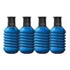 Vier blaue Erdtanks nebeneinander mit schwarzen Deckeln.