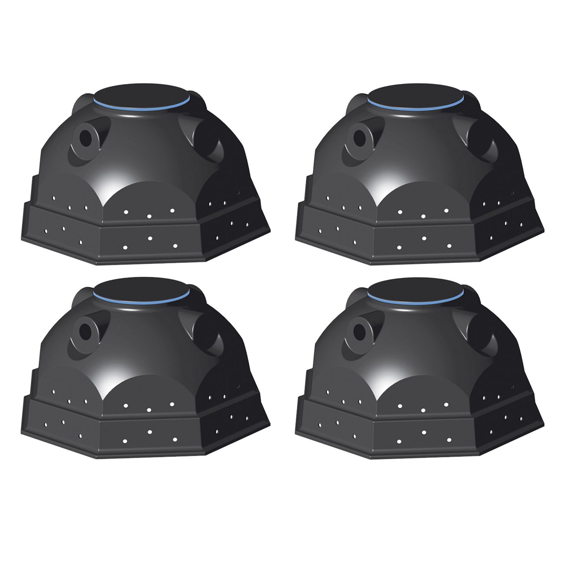 Vier schwarze Kunststoffbehälter für eine Kleinkläranlage.