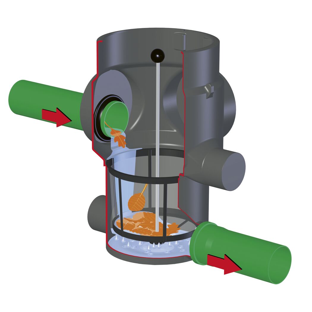 Regenwasserfilter mit Sieb, Querschnitt