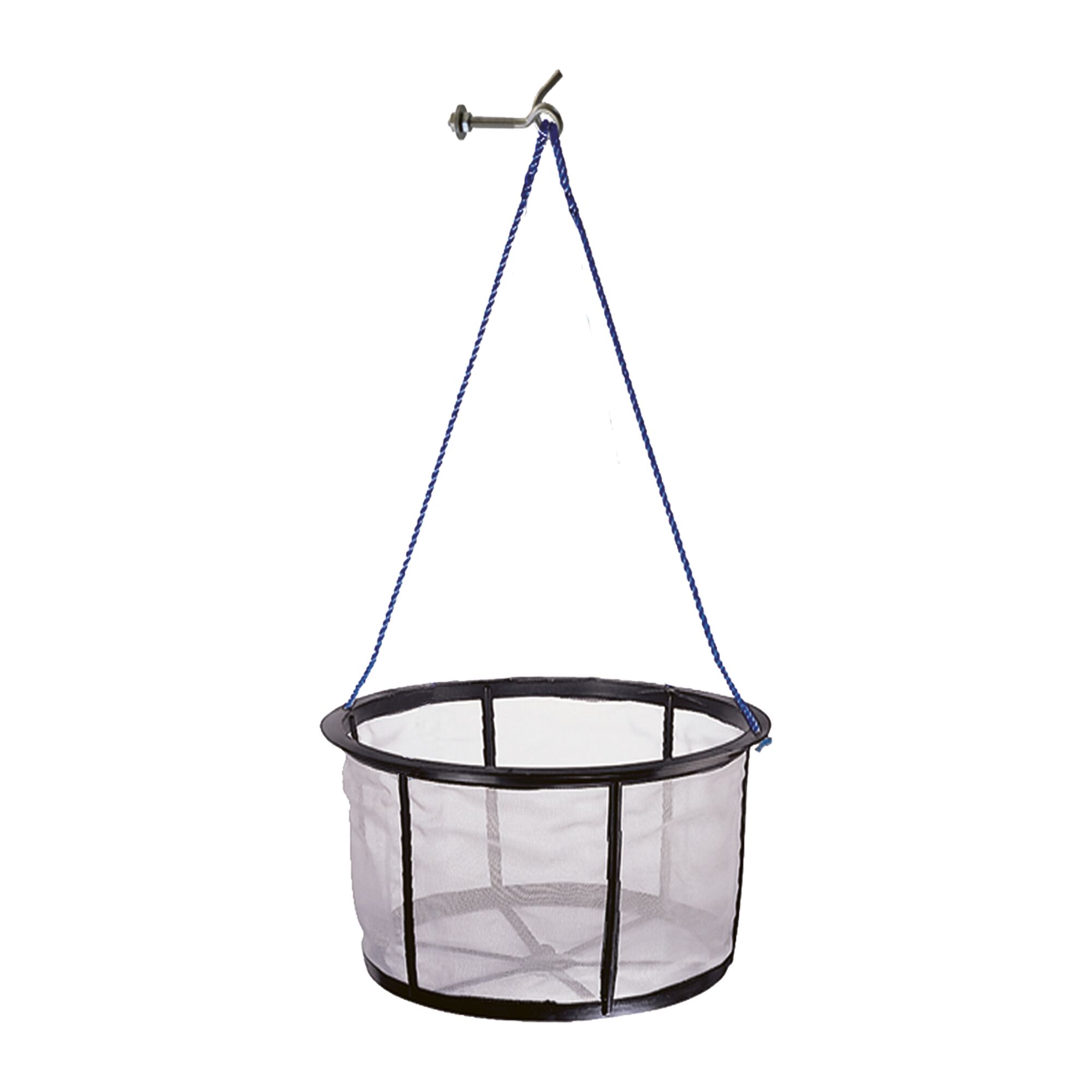 Hängender Laubfangkorb mit blauem Seil