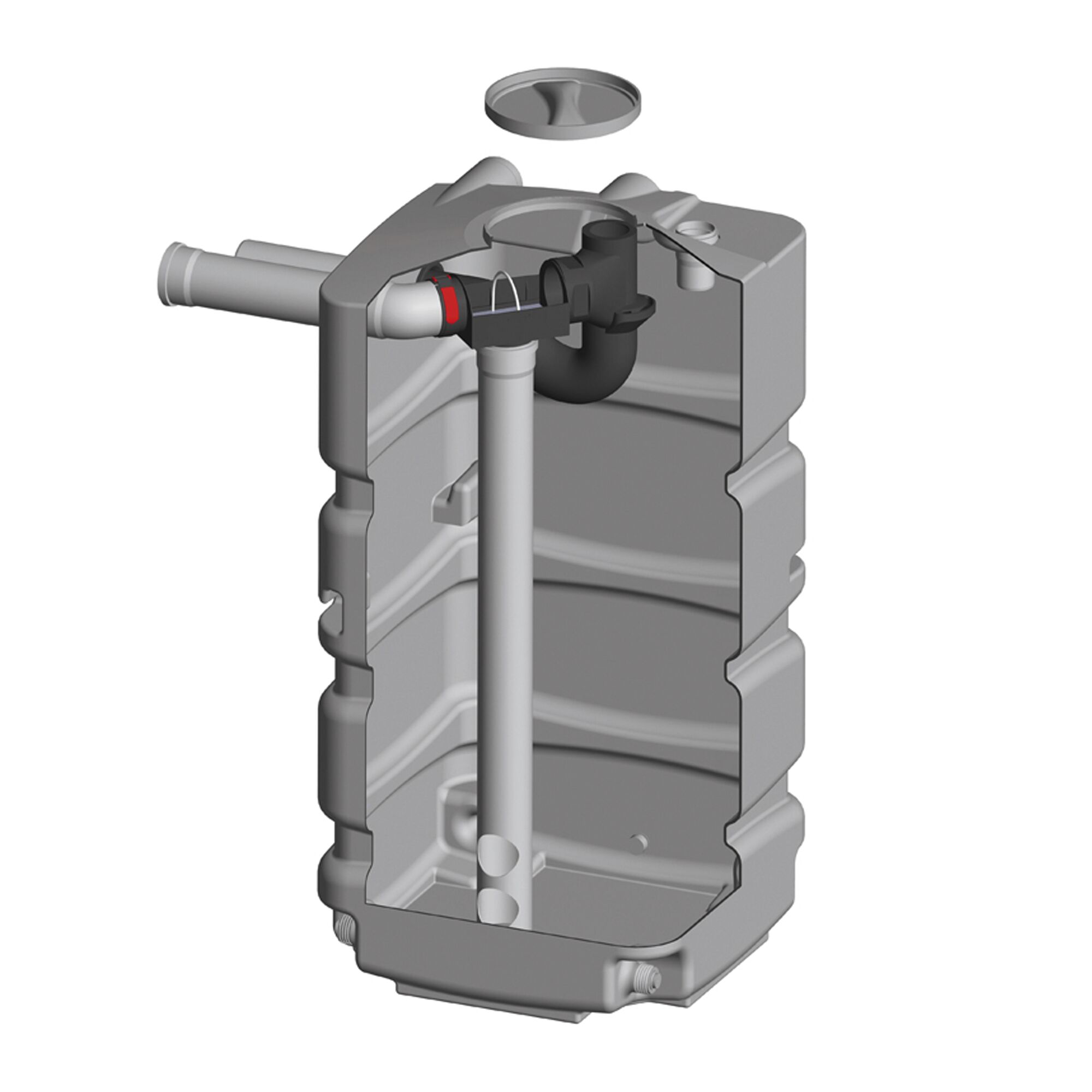 Grauer Kellertank mit Rohren im Querschnitt