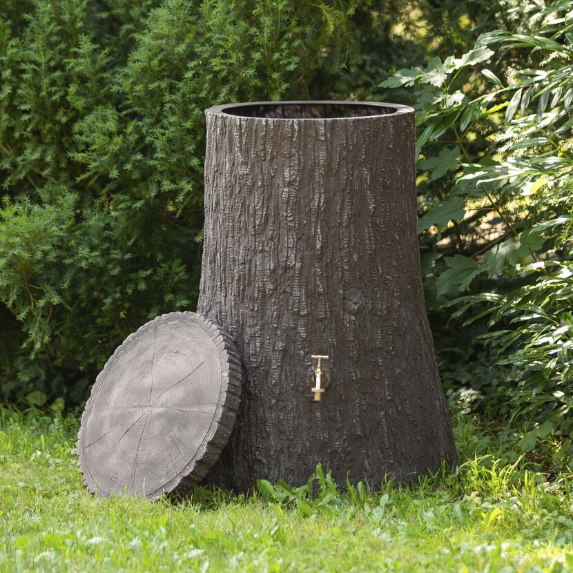 Regentonne Little Tree 250L dunkelbraun mit Deckel und Zapfhahn