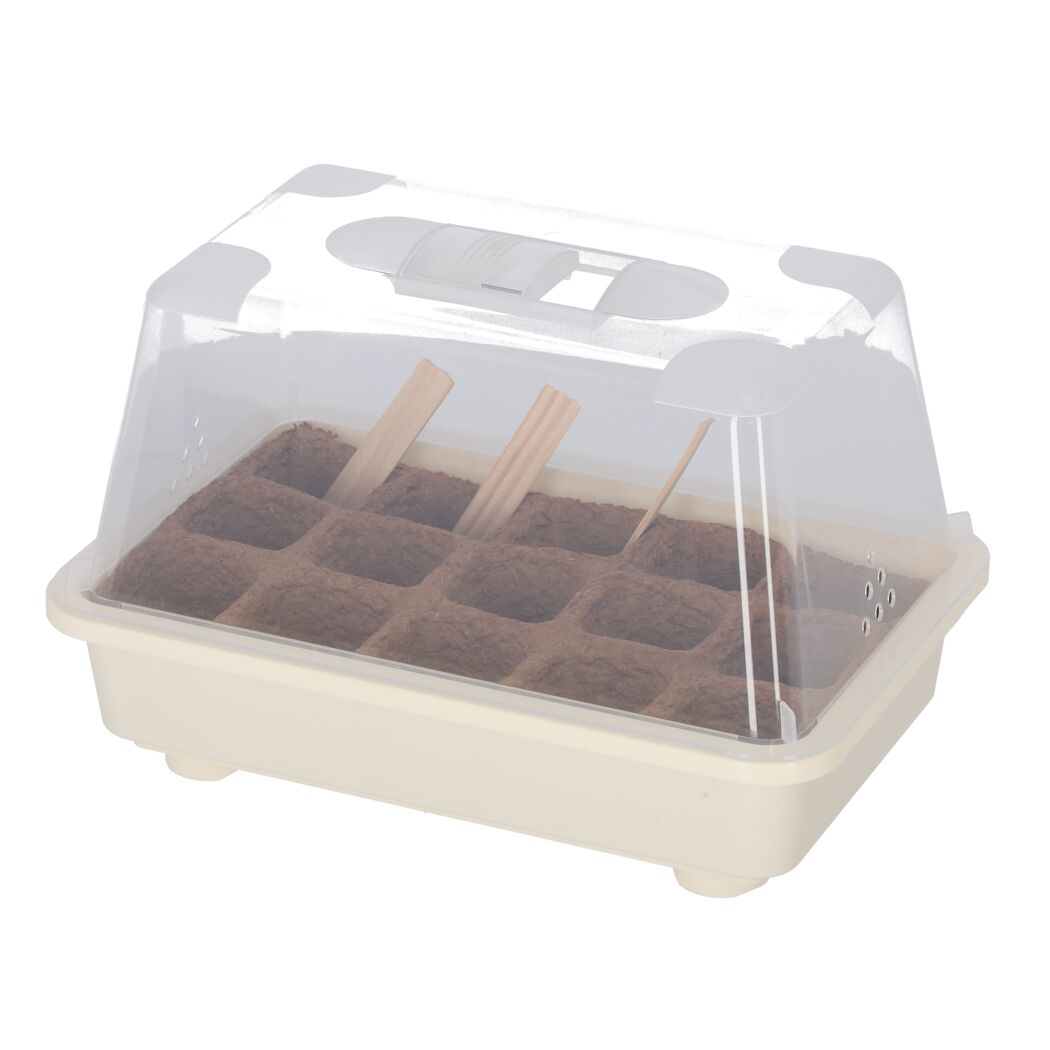 Zimmergewächshaus Aromatic Bio mit Anzuchttöpfen und Beschriftungssteckern