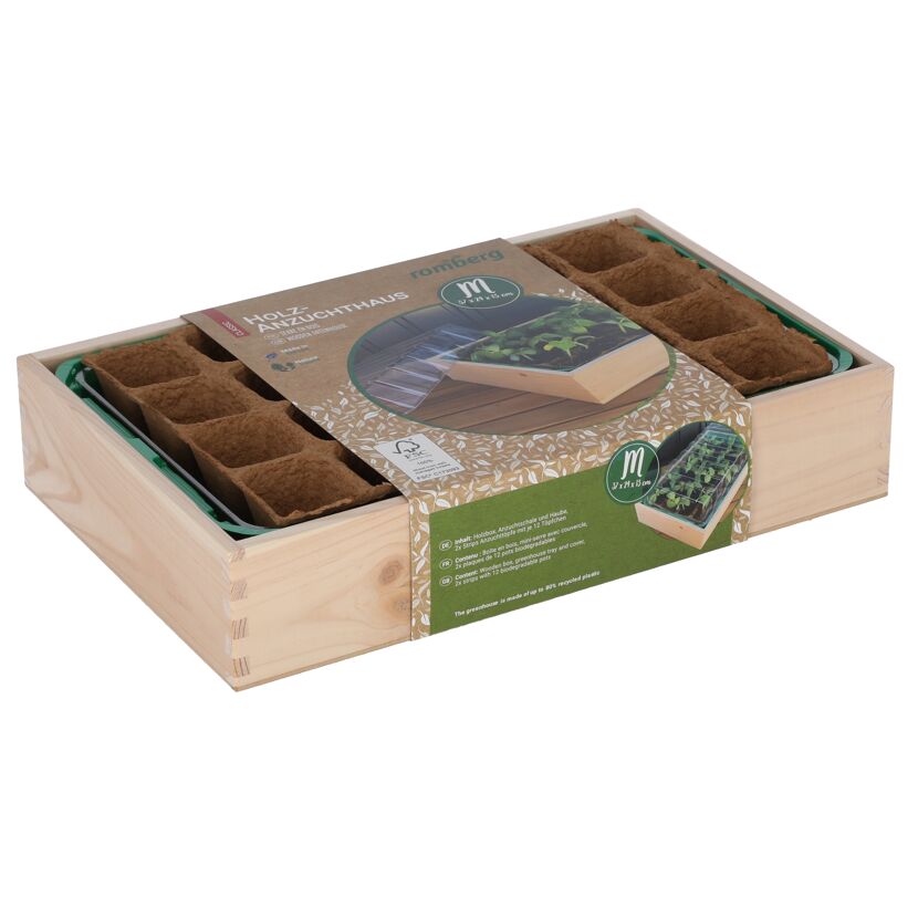 Holz-Anzuchthaus mit Anzuchtschalen und Haube