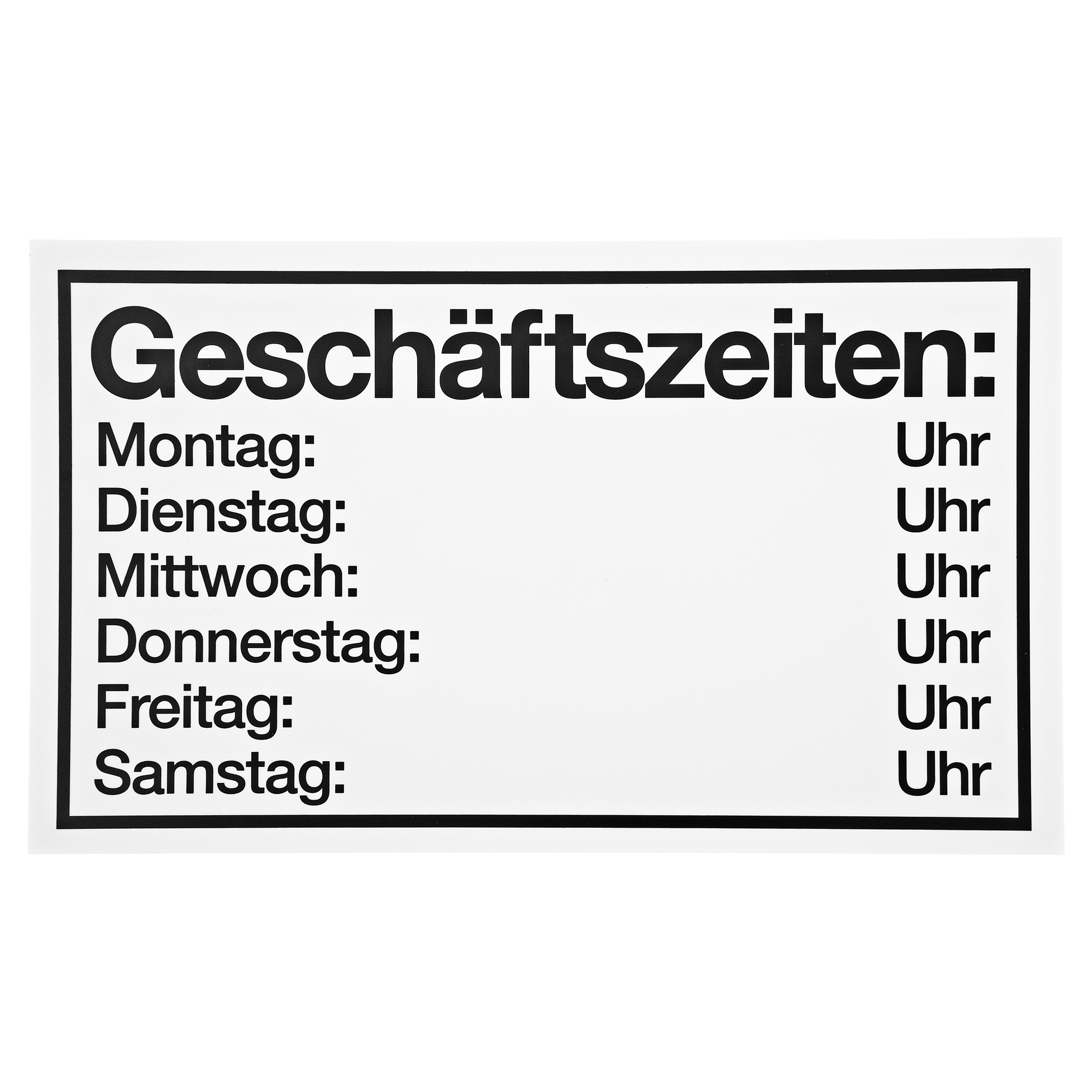 Schild "Geschäftszeiten" + product picture
