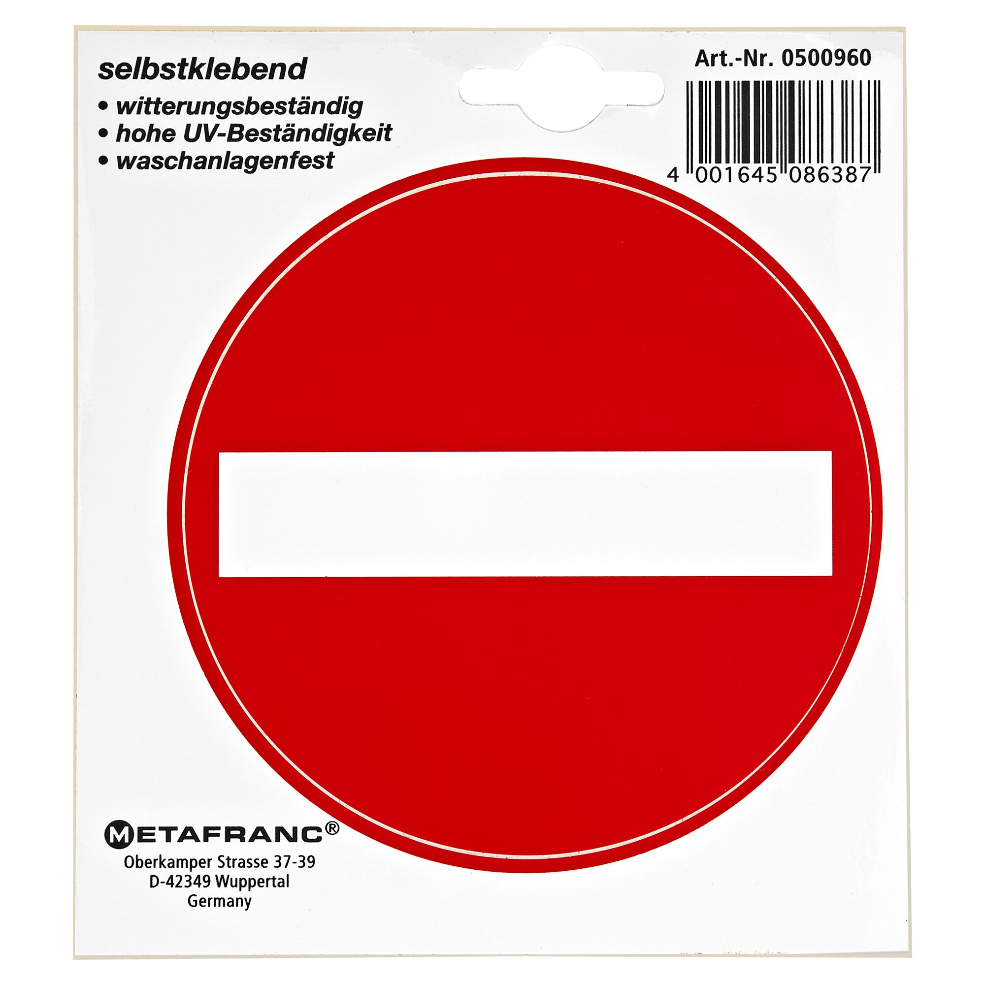 Schild "Durchgang verboten", rot mit weißem Balken.