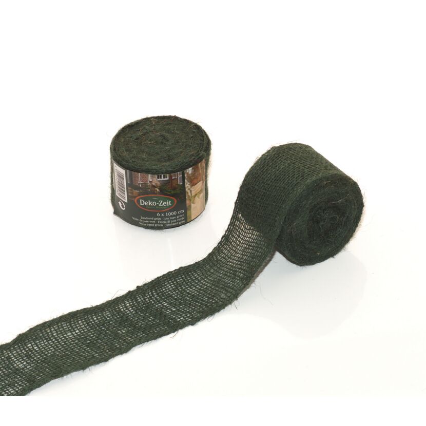 Grünes Juteband, 6 cm x 10 m, aufgerollt