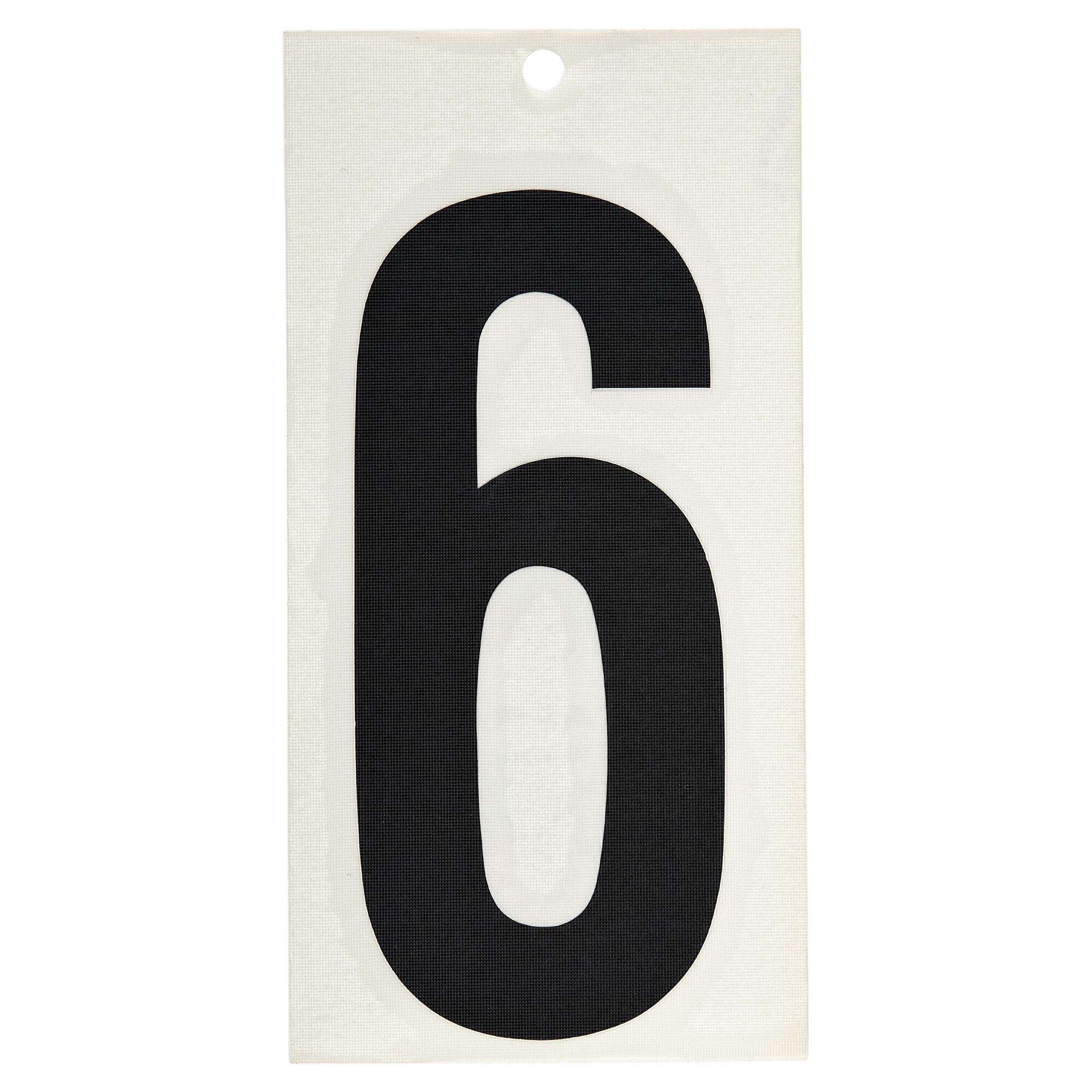 Schwarze Klebeziffer 6 auf weißem Hintergrund