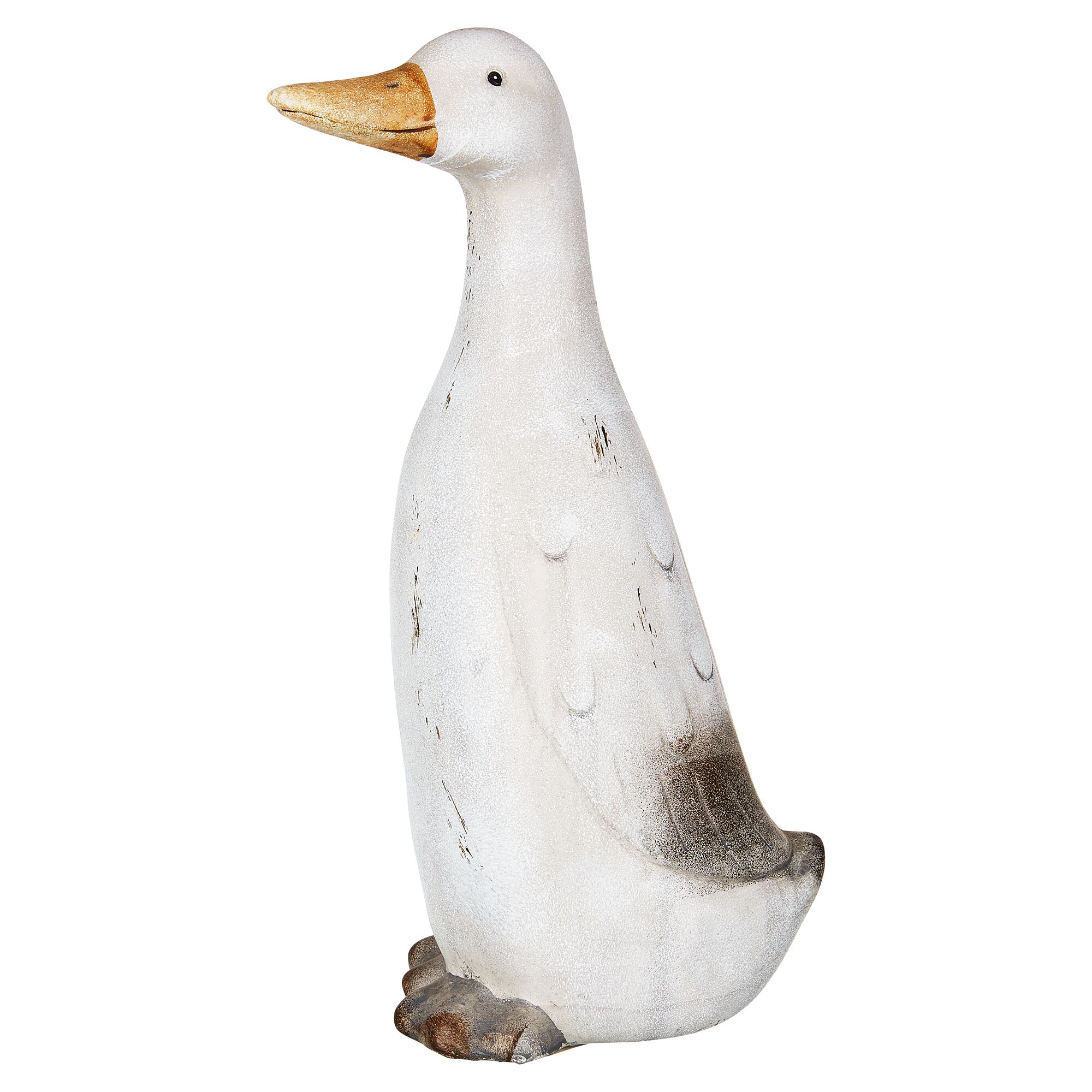Weiße Gartenfigur Gans aus Terrakotta