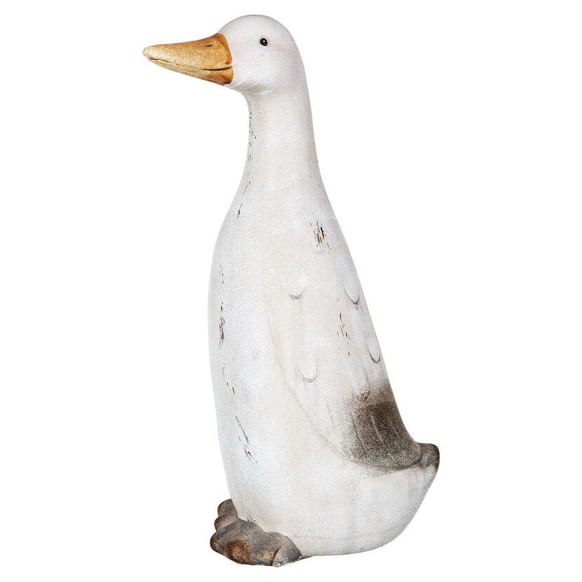 Weiße Gartenfigur Gans aus Terrakotta