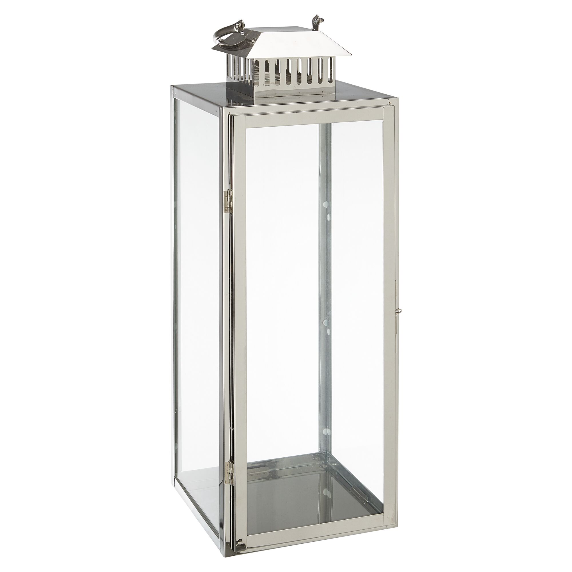 Silberne Edelstahl-Laterne mit Glaseinsätzen