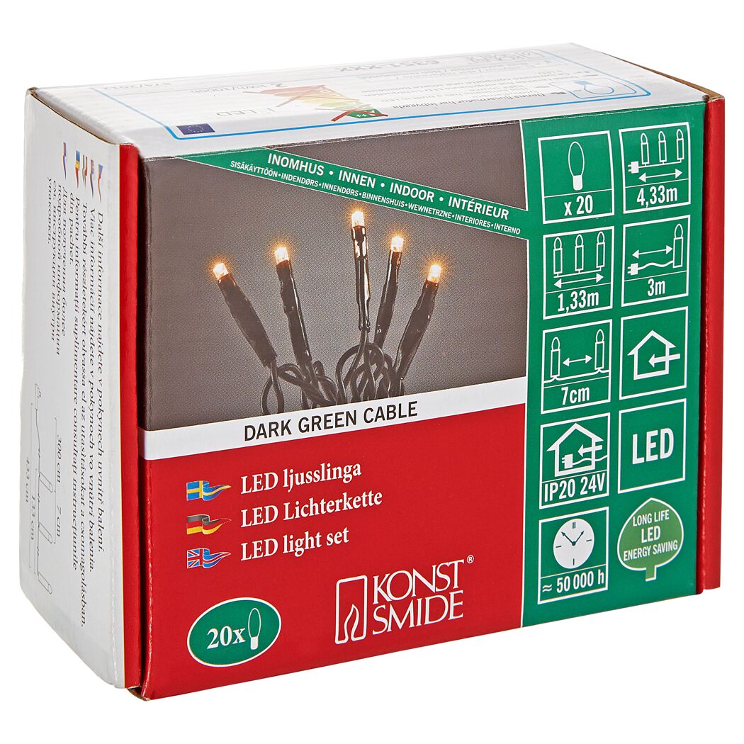 LED-Lichterkette, 20er-Set, dunkelgrünes Kabel