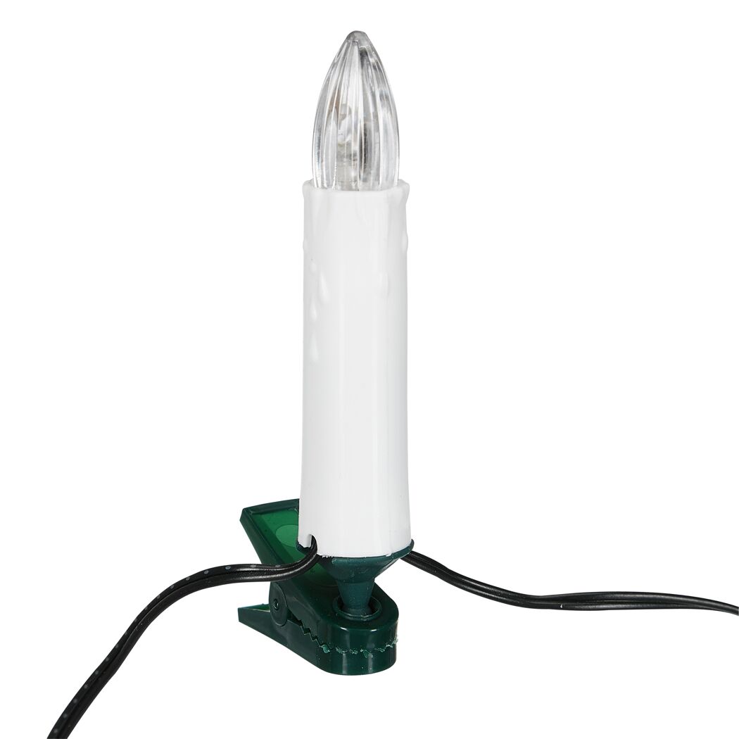 Weiße LED-Kerze mit grüner Klemme für den Weihnachtsbaum