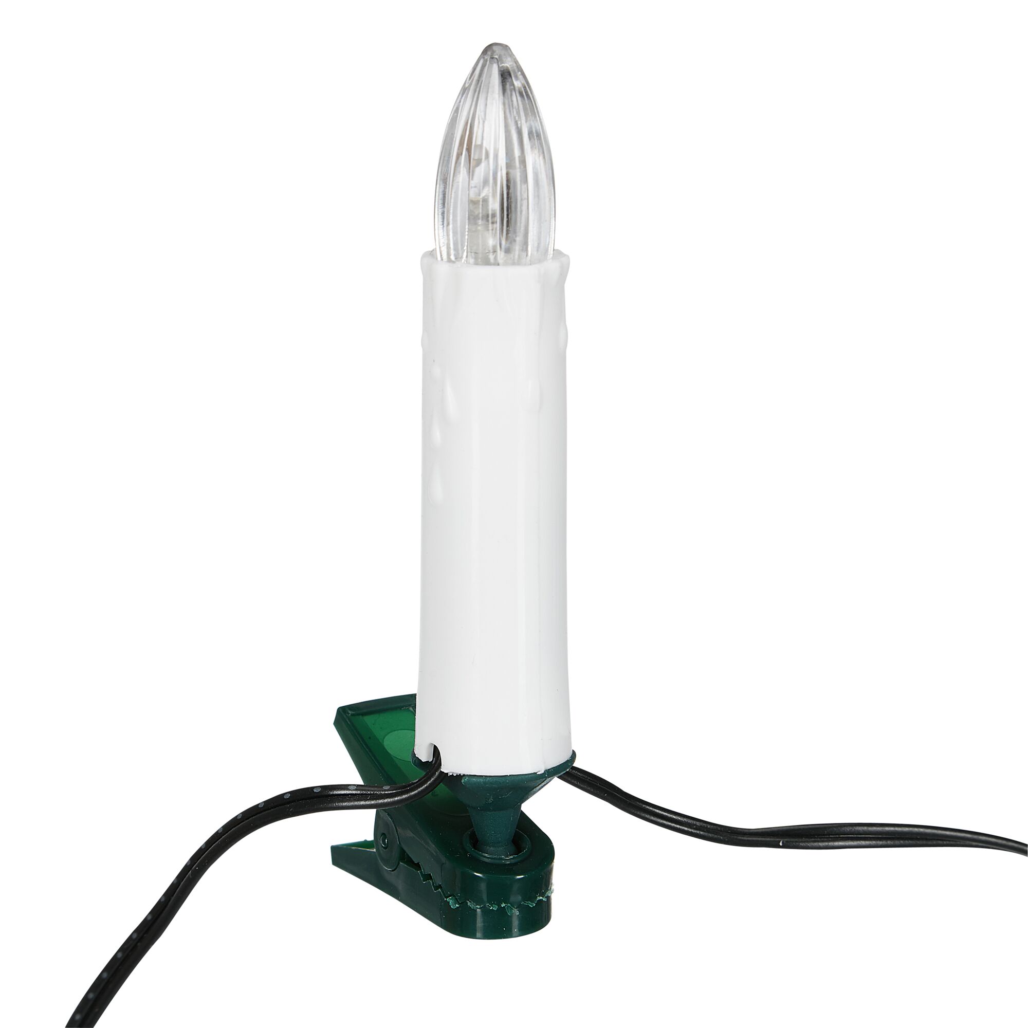 Weiße LED-Kerze mit grüner Klemme für den Weihnachtsbaum