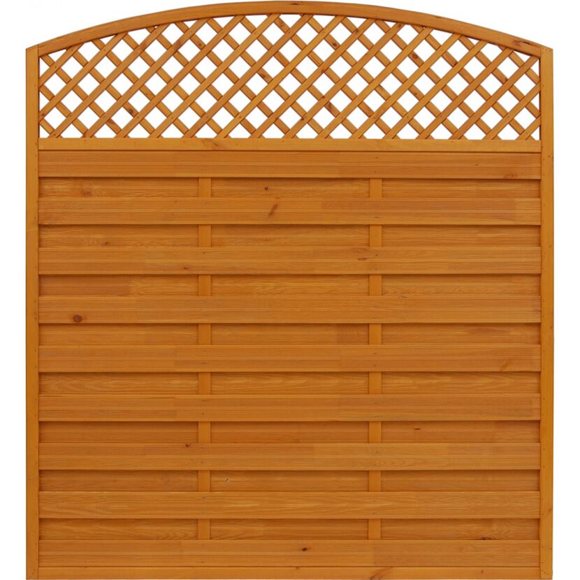 Holz-Sichtschutz mit Bogen und Gitter