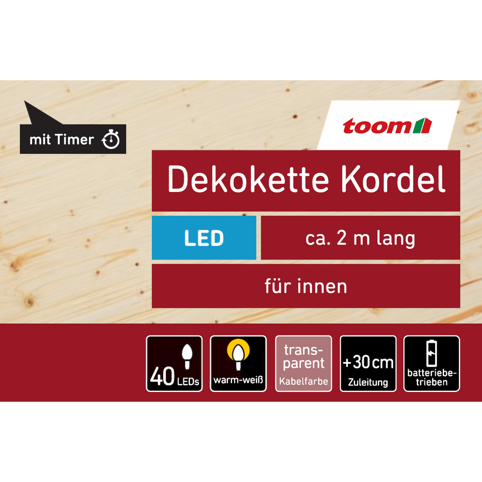 LED-Lichterkette 'Kordel' 40 LEDs warmweiß 200 cm + product picture