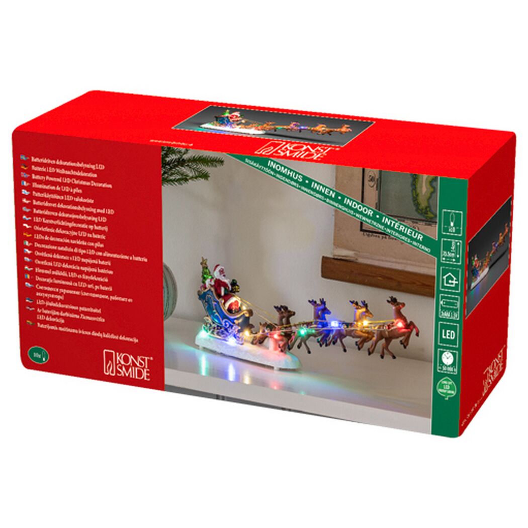 Weihnachtsmann auf Schlitten mit Rentieren und LED Beleuchtung