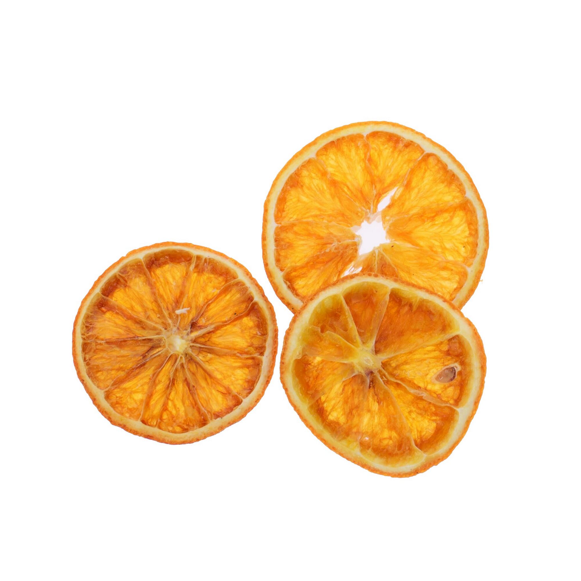 Drei getrocknete Orangenscheiben