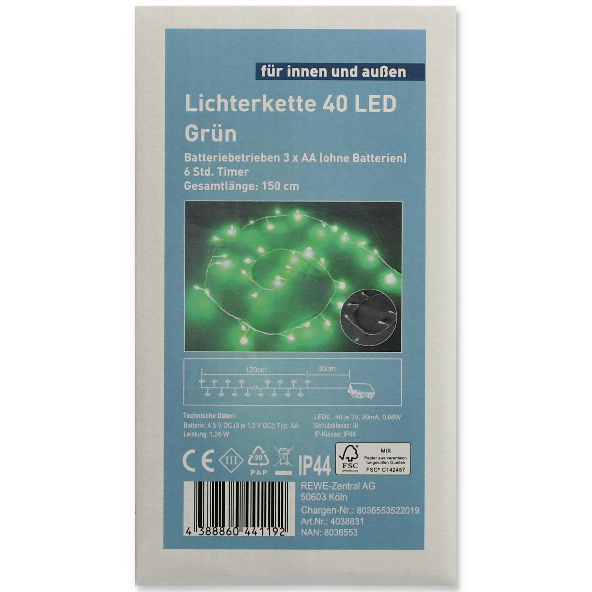 LED-Lichterkette 40 LEDs grün 120 cm + product picture