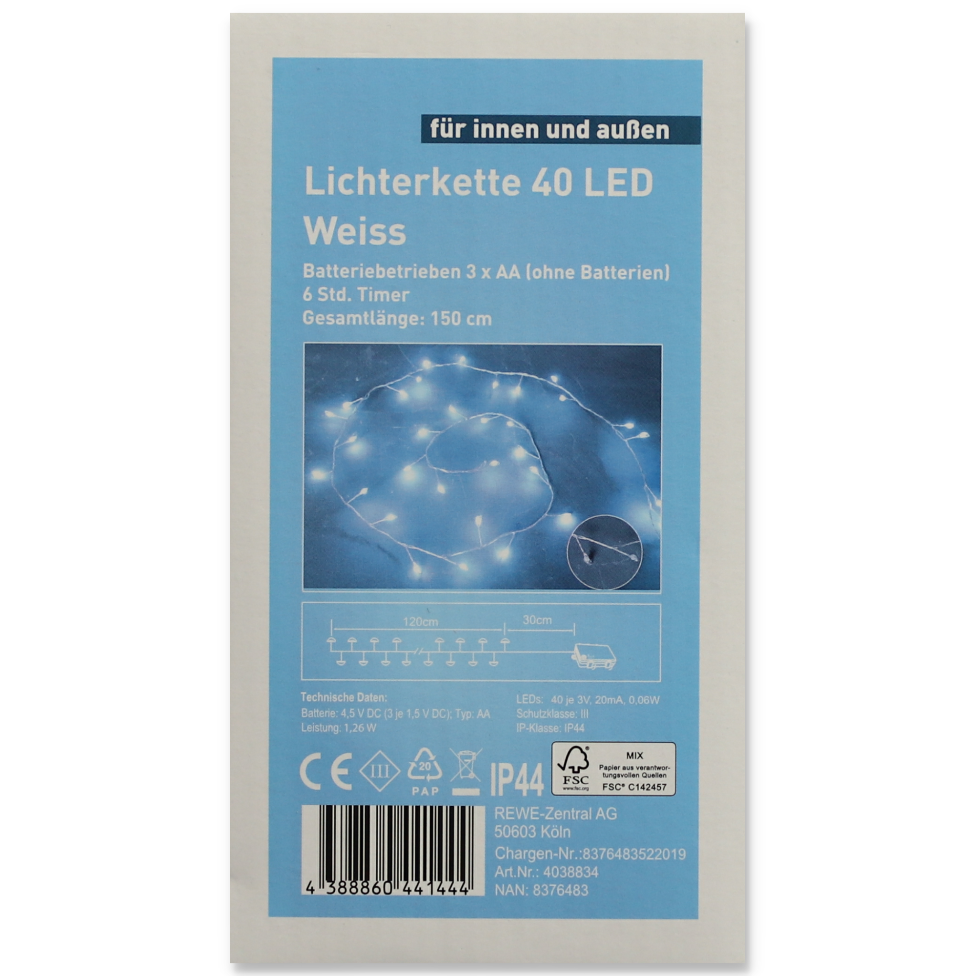 LED-Lichterkette 40 LEDs kaltweiß 120 cm + product picture
