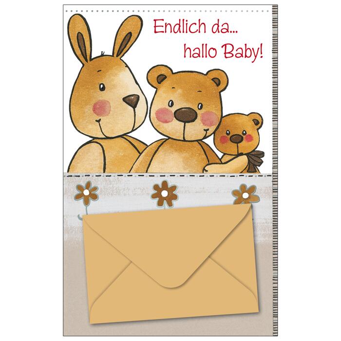 Grußkarte Geburt 'Hase und Bär'