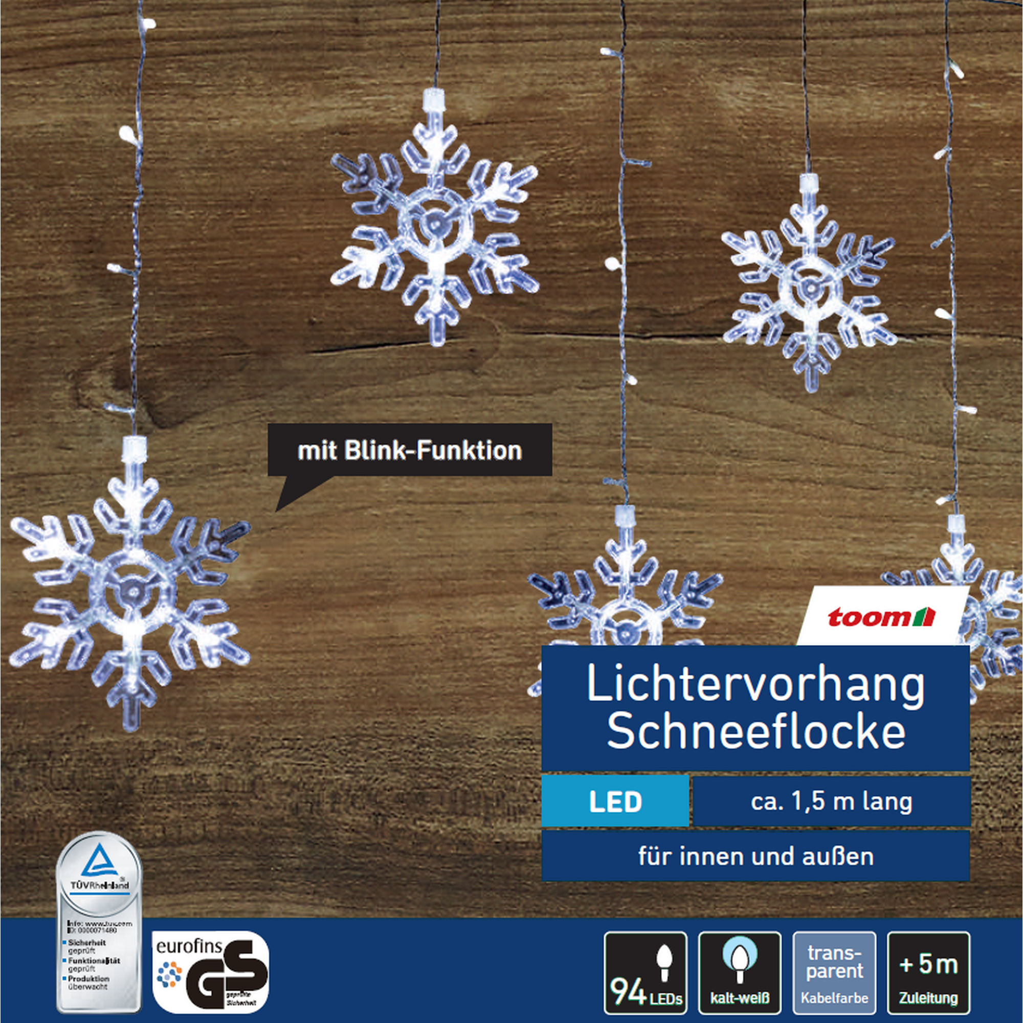 LED-Lichtervorhang 'Schneeflocke' 94 LEDs kaltweiß 150 cm + product picture