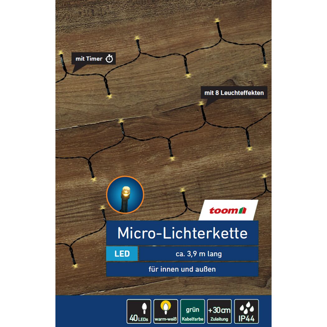 LED-Micro-Lichterkette 40 LEDs warmweiß 390 cm