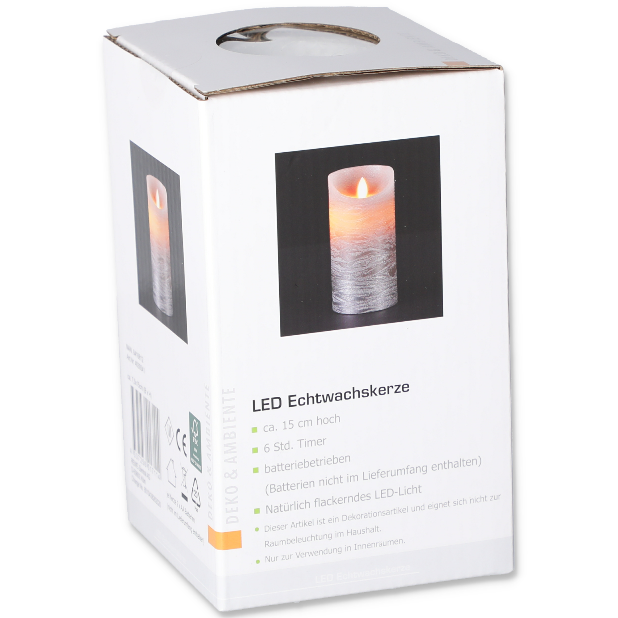 LED-Echtwachskerze grau/silbern Ø 7 x 15 cm + product picture