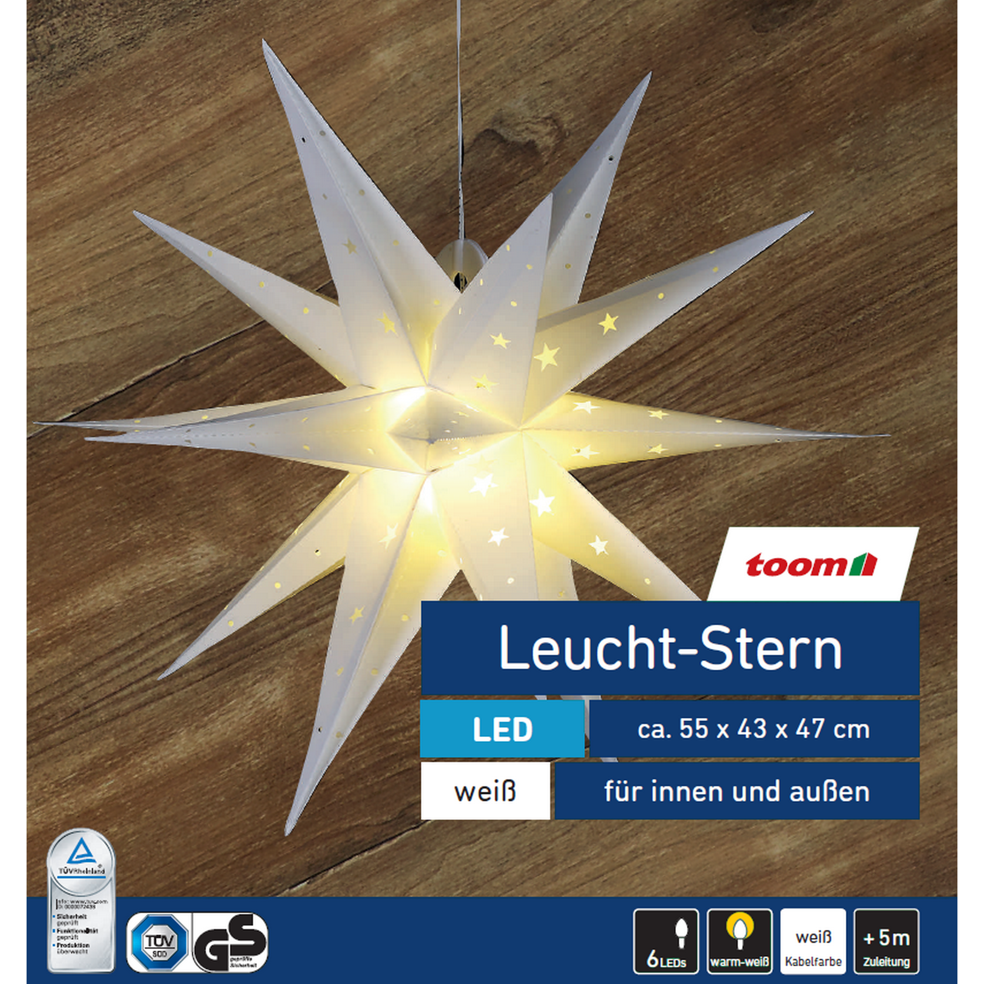 LED-Stern weiß 6 LEDs warmweiß 55 x 43 x 47 cm + product picture