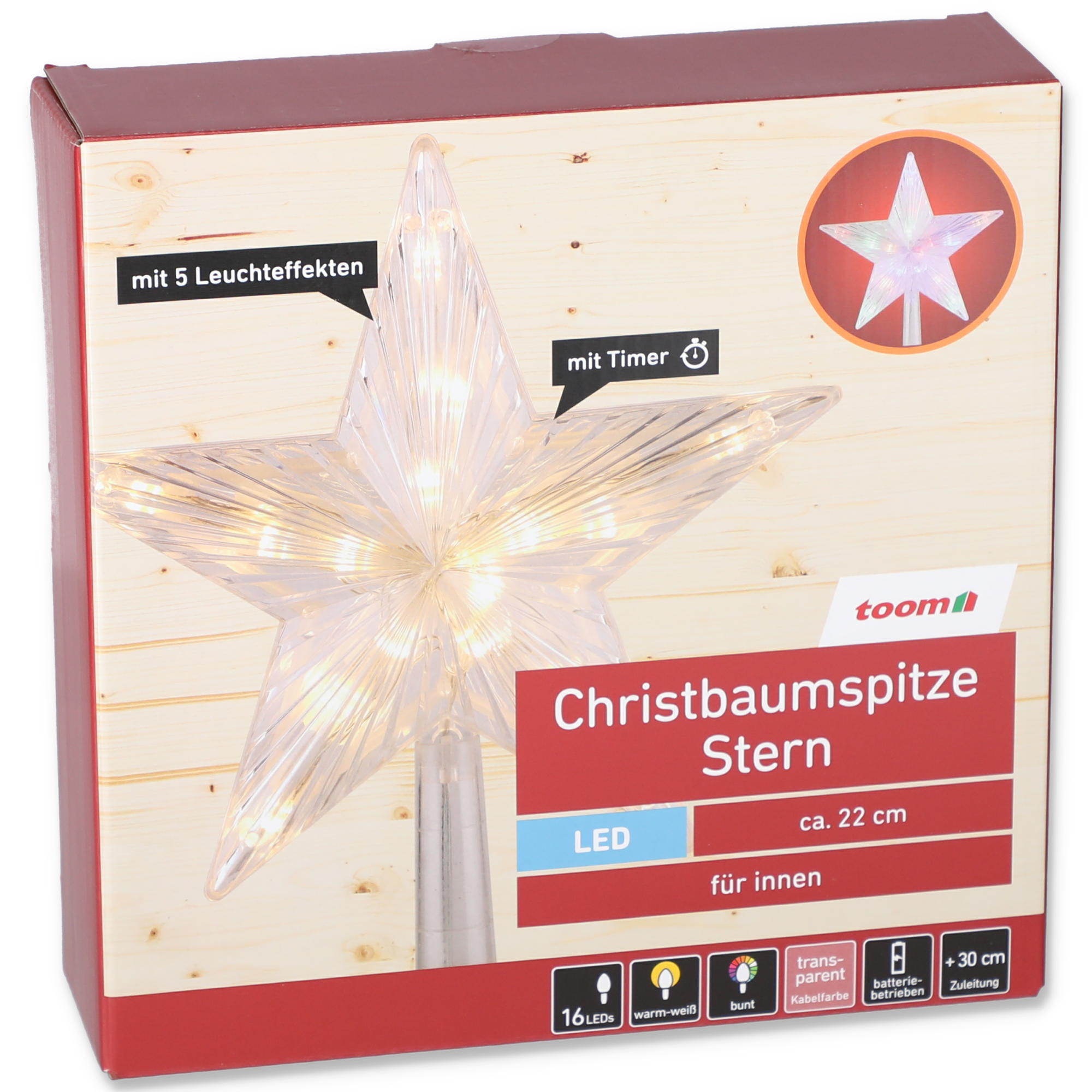 LED-Christbaumspitze 16 LEDs warmweiß/bunt 22 cm + product picture