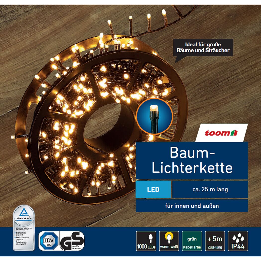 LED-Lichterkette 1000 LEDs warmweiß 2500 cm