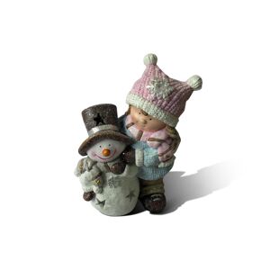 Teelichthalter 'Kind mit Schneemann' mehrfarbig 44 cm