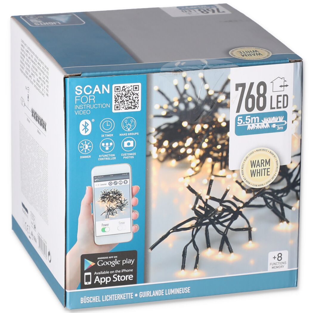 Lichterkette mit 768 LEDs, warmweiß, in Verpackung