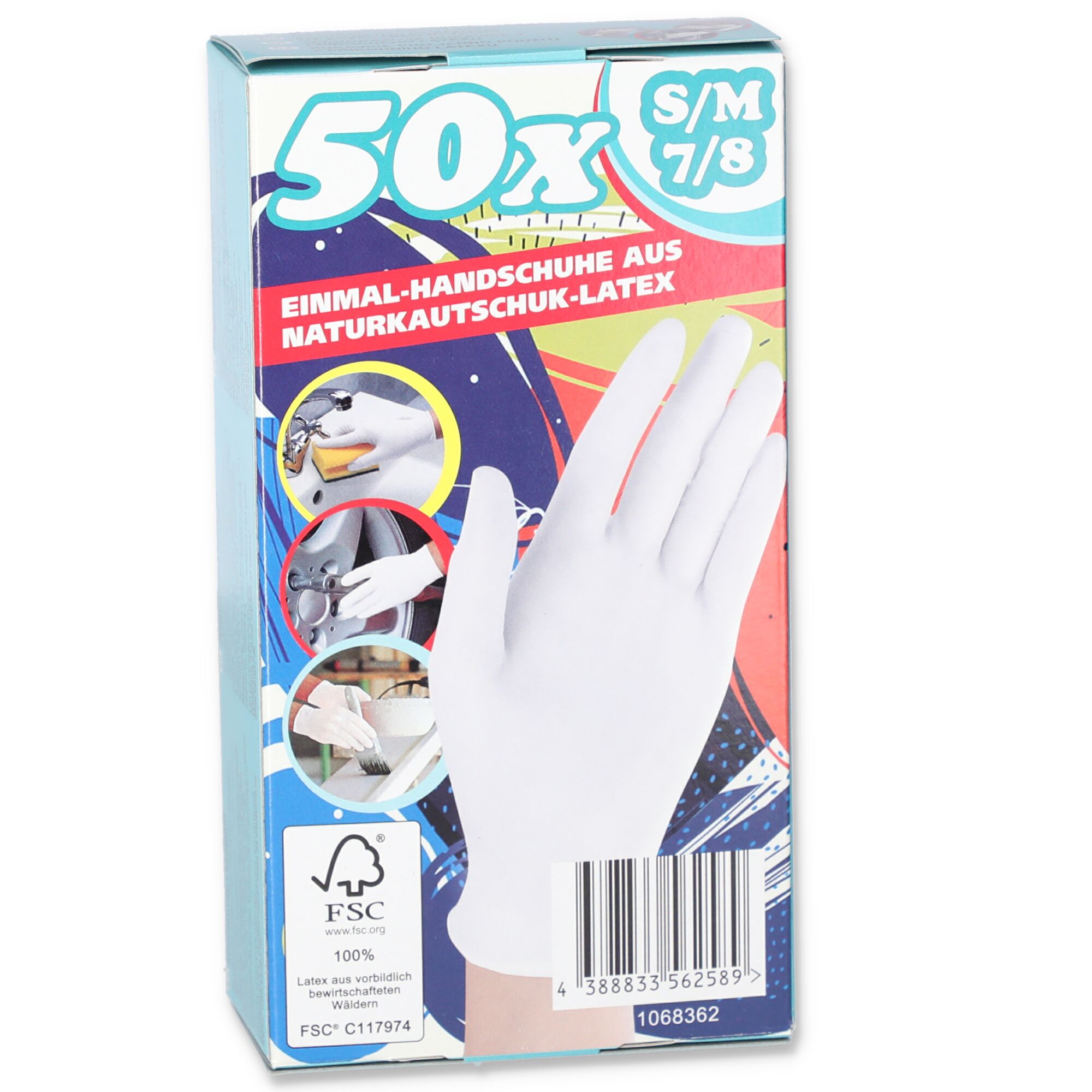 50 Stück Latex-Einmalhandschuhe Größe S/M in Verpackung