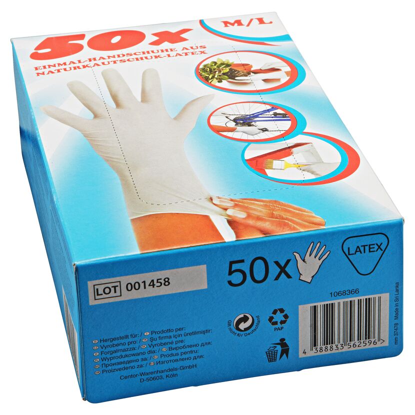 50 Latex-Einmalhandschuhe in einer Box