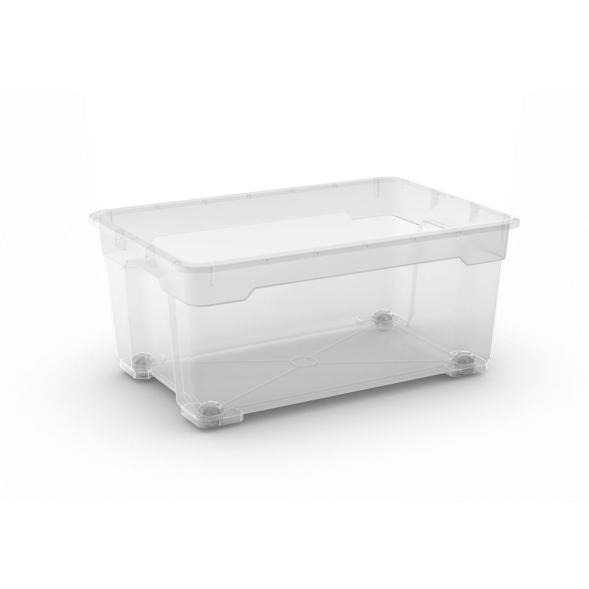 Transparente Aufbewahrungsbox mit Rollen