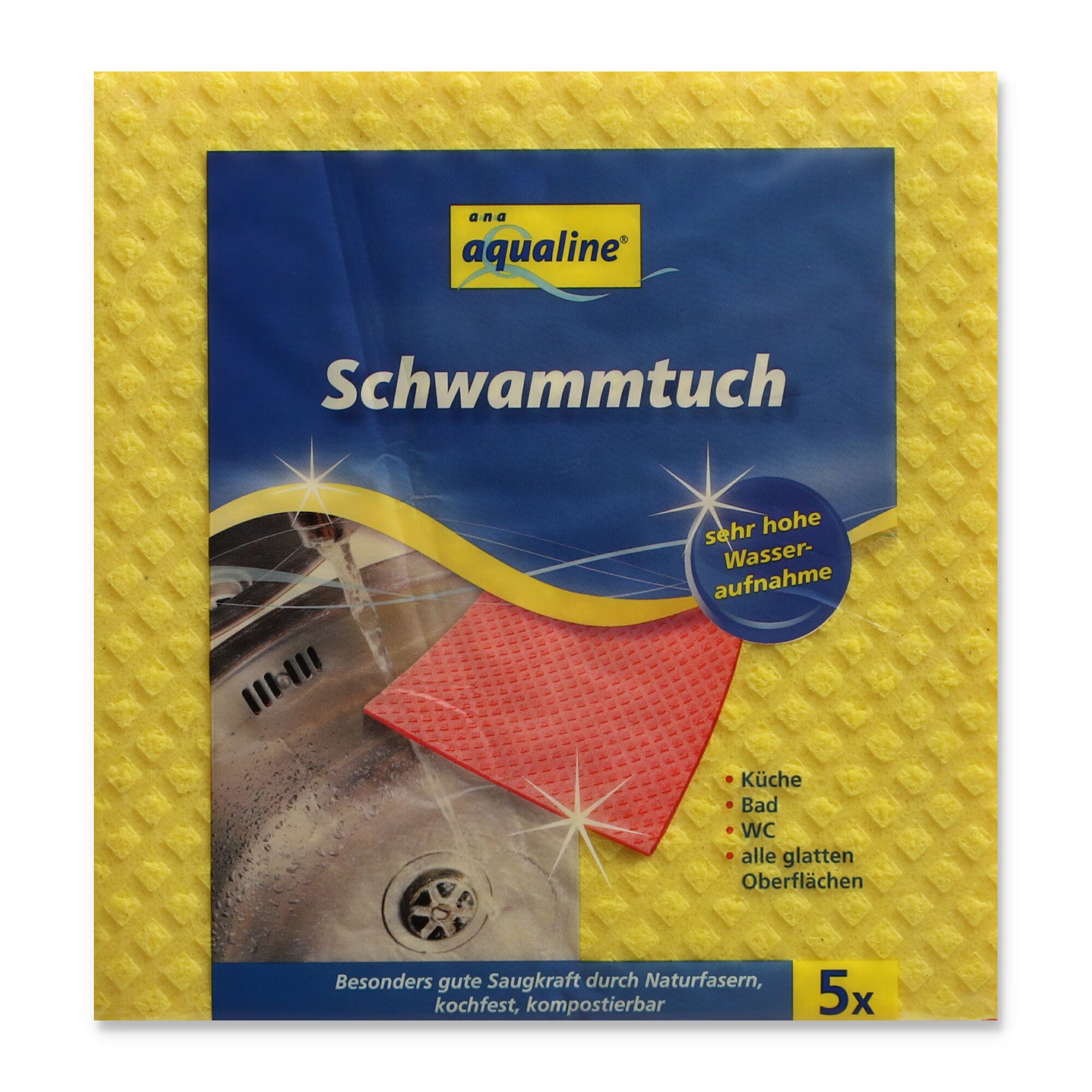 Fünf gelbe Schwammtücher der Marke ana aqualine.