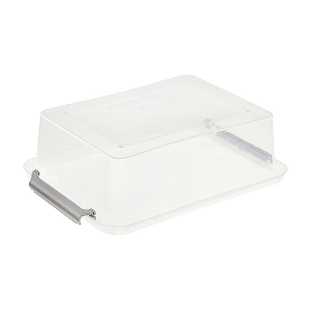 Transparente Aufbewahrungsbox mit silbernem Griff
