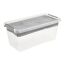 Transparente Aufbewahrungsbox mit grauem Deckel und Trenneinsätzen