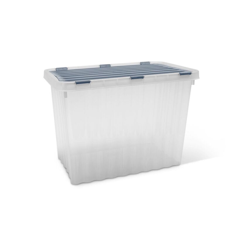 Leere, transparente Klappdeckelbox 25L