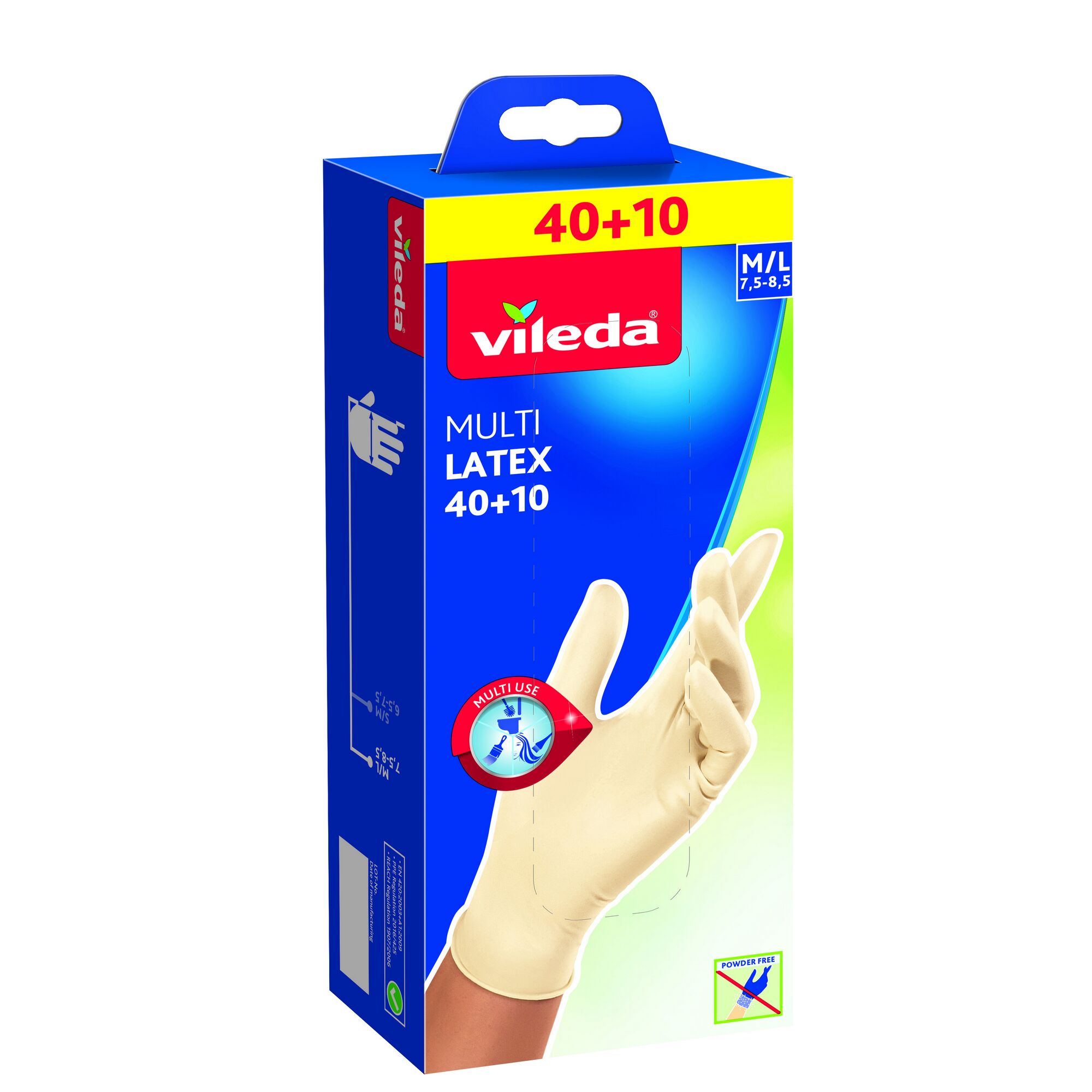 Vileda Multi Latex Einmalhandschuhe, Größe M/L, 50 Stück