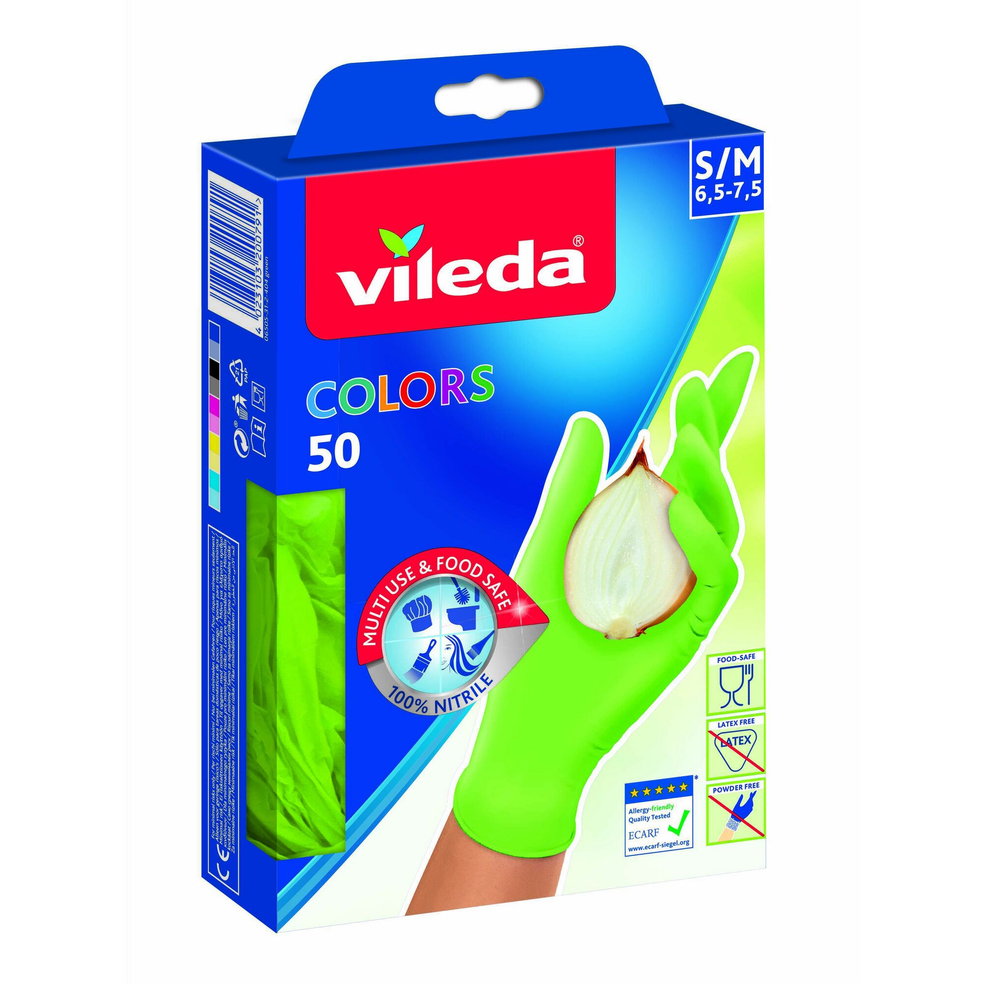 Vileda Colors Einmalhandschuhe, 50 Stück, Größe S/M