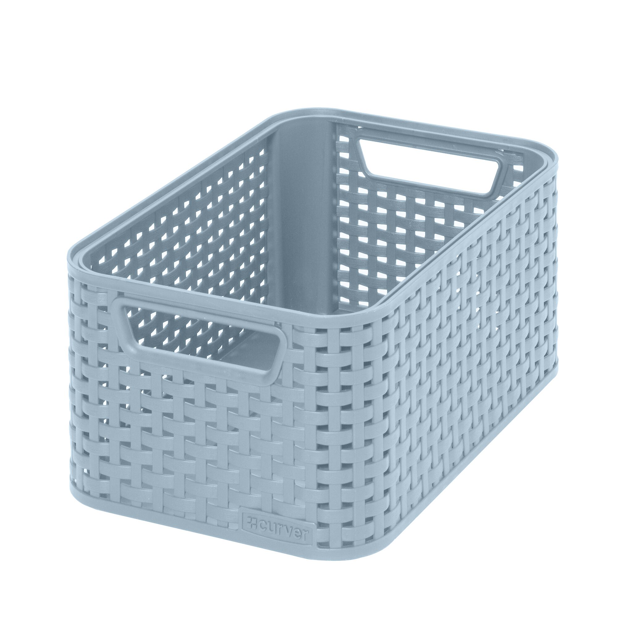 Blaue Aufbewahrungsbox mit Lochmuster