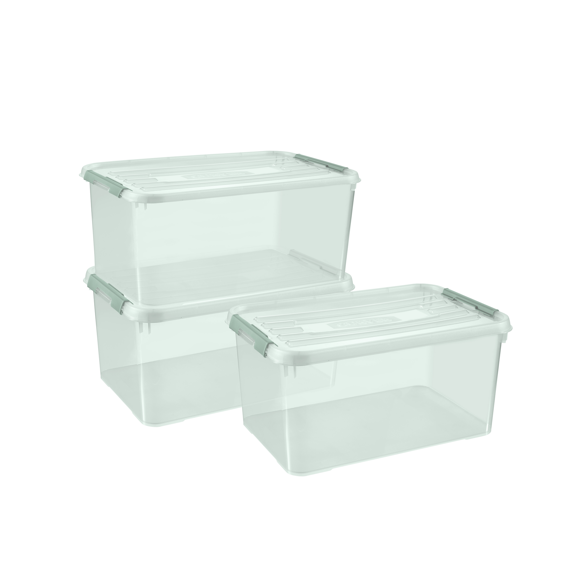 Drei transparente Aufbewahrungsboxen mit Deckel