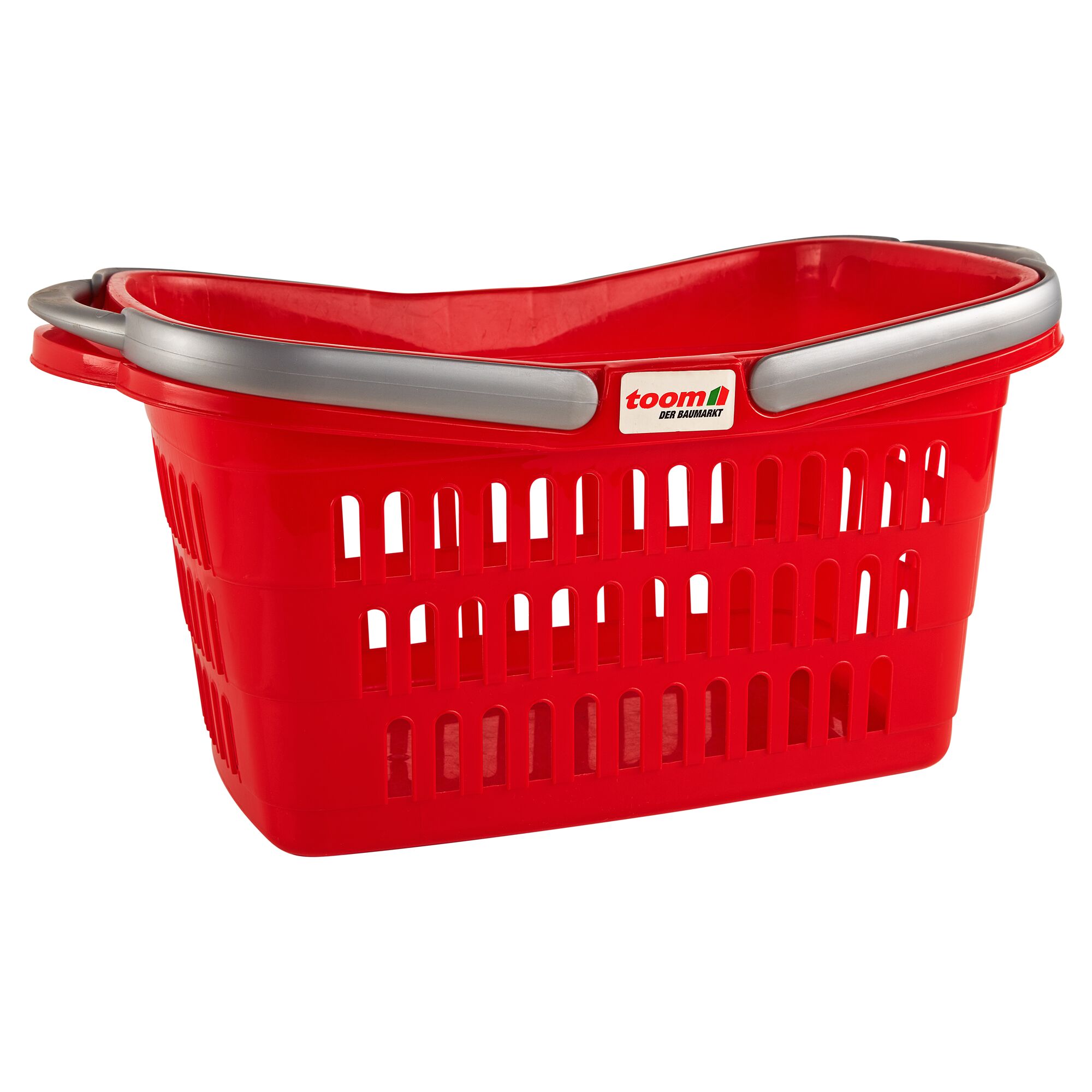 roter Einkaufskorb mit grauen Griffen