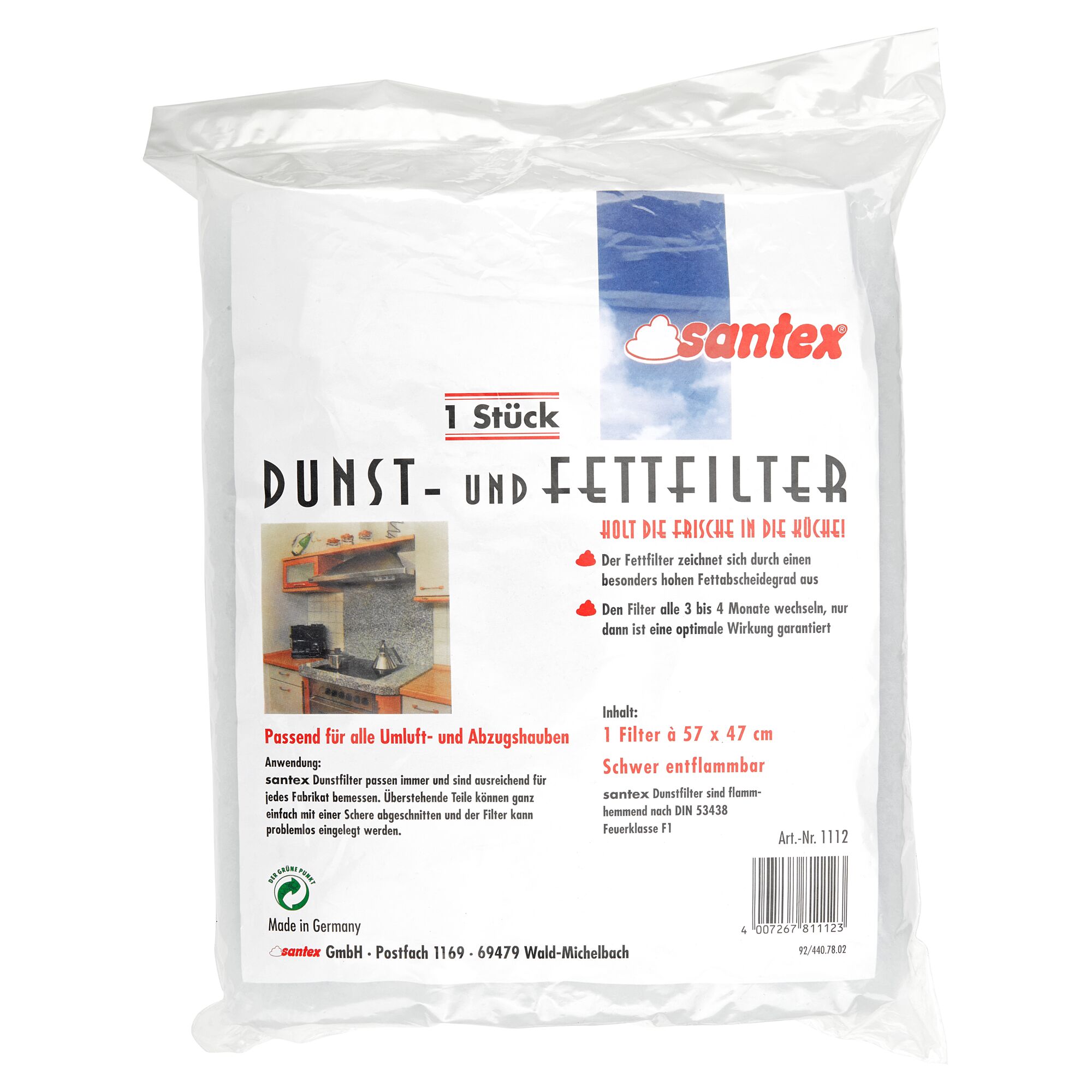 Sanotex Dunst- und Fettfilter in Verpackung