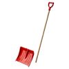 Roter Schneeschieber mit Holzstiel