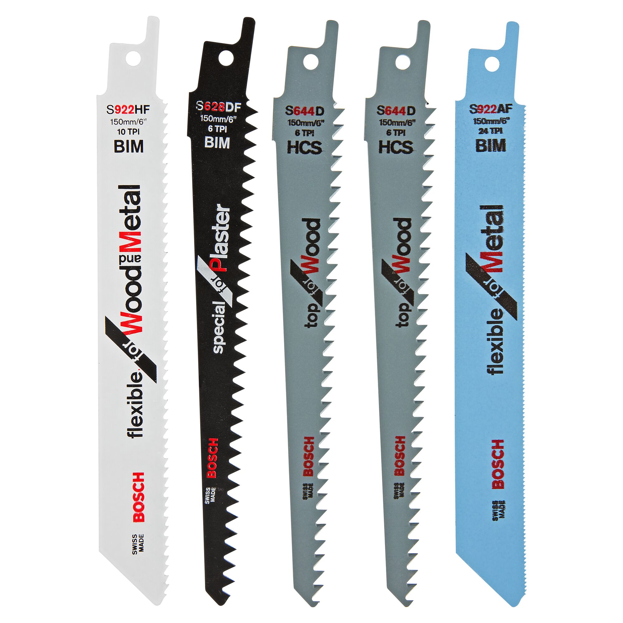 Fünf Sägeblätter für Metall, Gips und Holz von Bosch