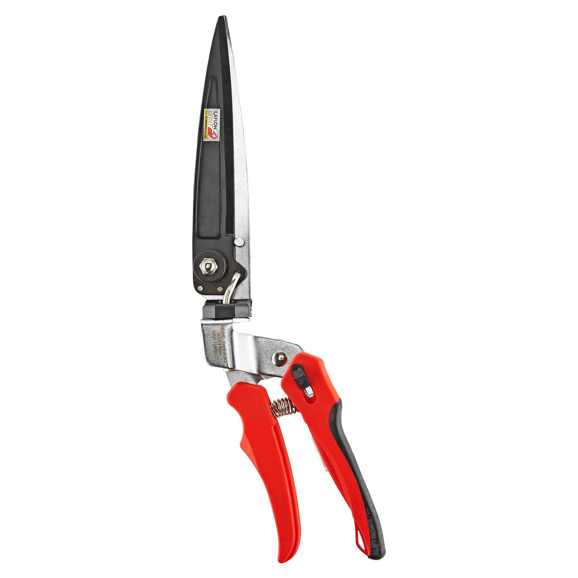 Rasenkantenschere mit roten Griffen